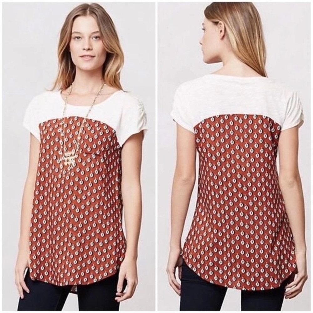 Anthropologie | Meadow Rue Mixed Media Pocket Pattern Drop Tee Size XS Boho - Picture 1 of 12